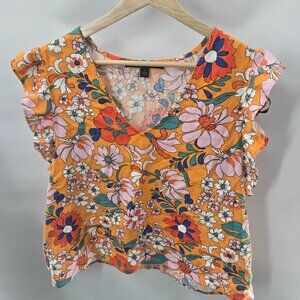 Marc New York Orange Boho V-Neck Linen/Viscose Sleeveless Blouse Size Large